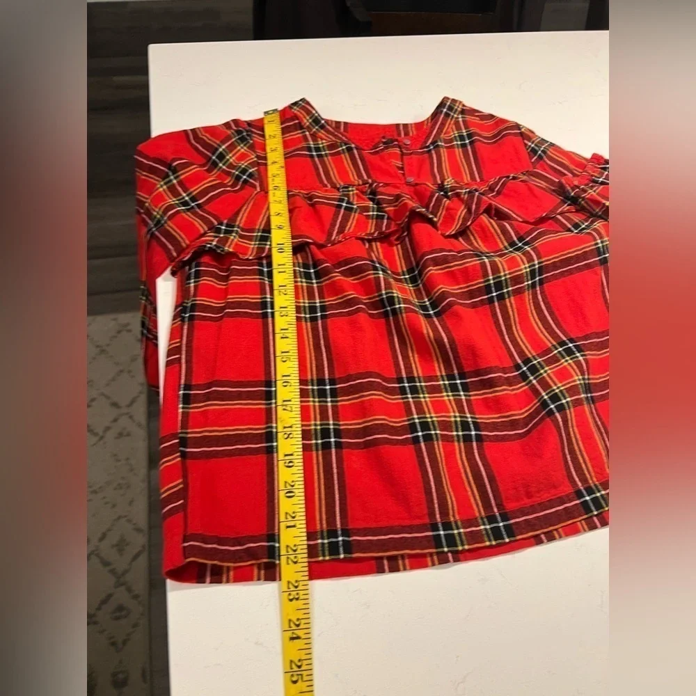 J Crew Ruffle Top in Festive Plaid Red Sz PM